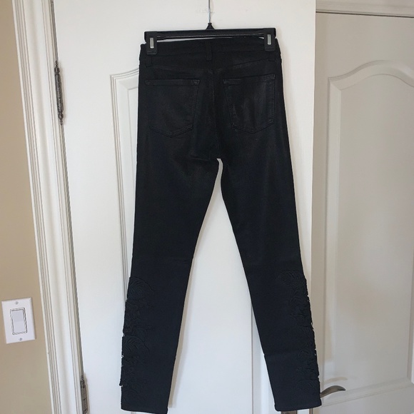 J Brand Mid Rise Skinny Coated Black Lace Jeans, Size 25 (Rare) - Picture 8 of 16